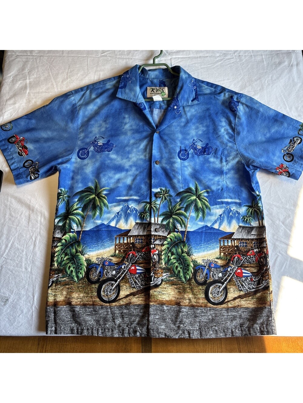 KYs Biker Motorcycle shirt made in Hawaii L 100% cotton Graphic Biker Shirt